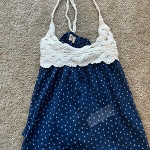 Hollister Navy and White Polka Dot Top